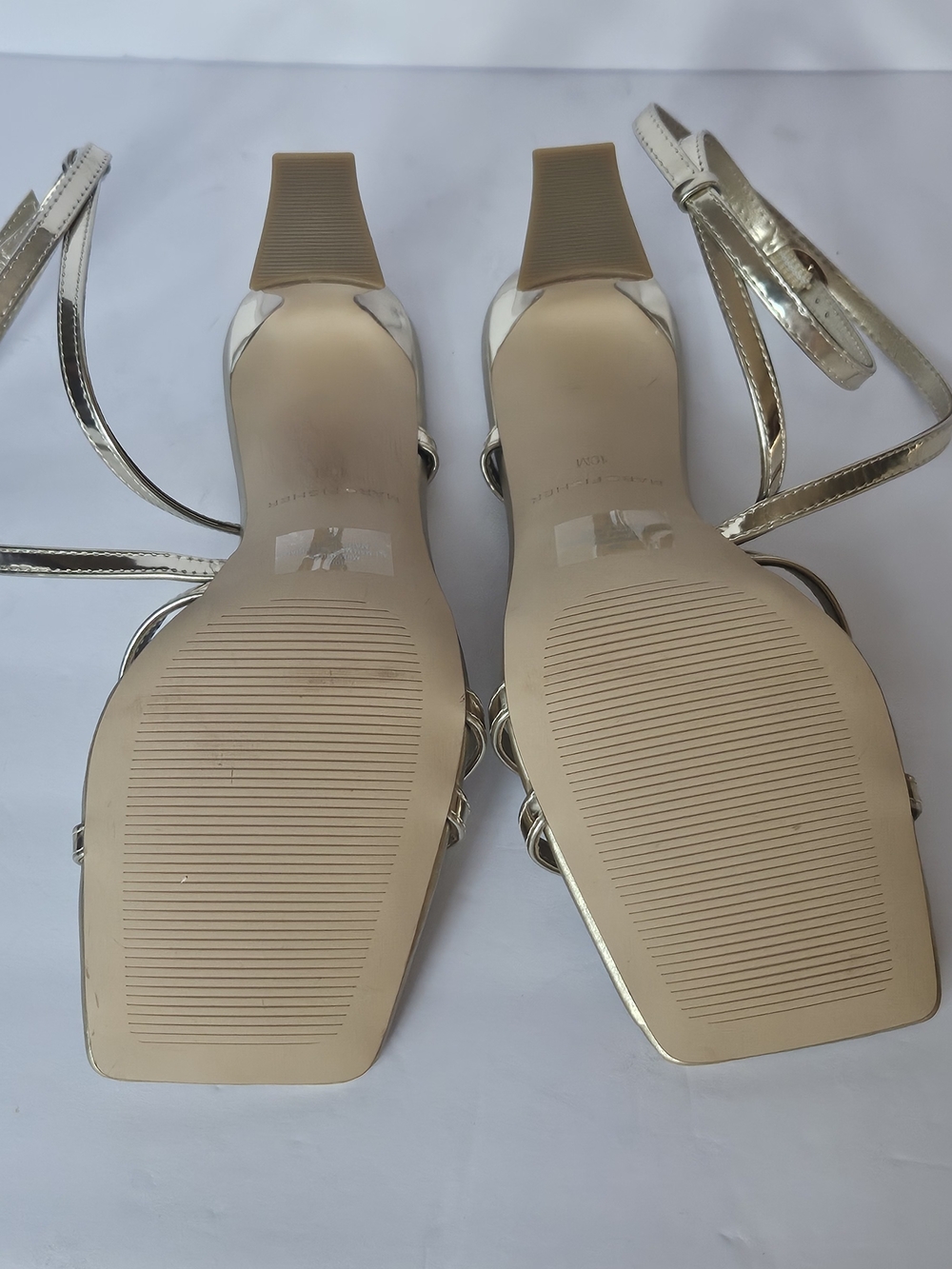 Marc Fisher Mahima Gold Strappy Heeled Sandals Square Toe Women's Size 10M - Picture 8 of 15